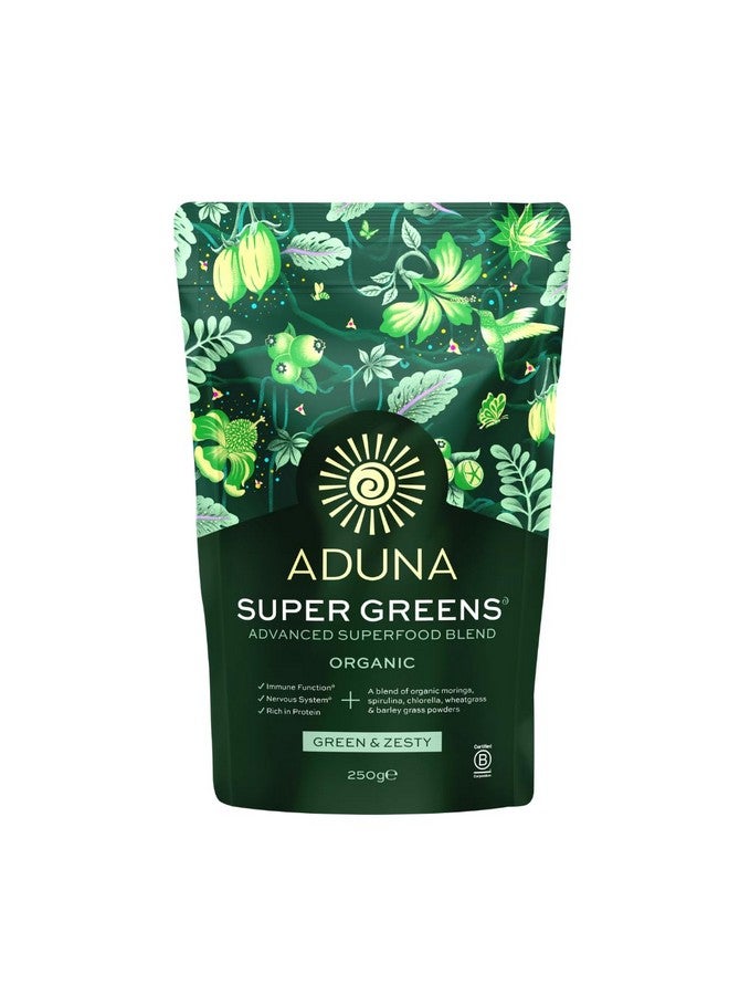Aduna Advanced Superfood Super Greens Blend | 100% Organic Powder for Smoothies/Juices & Yoghurt | 250g Resealable and Recyclable Pack - Image 1