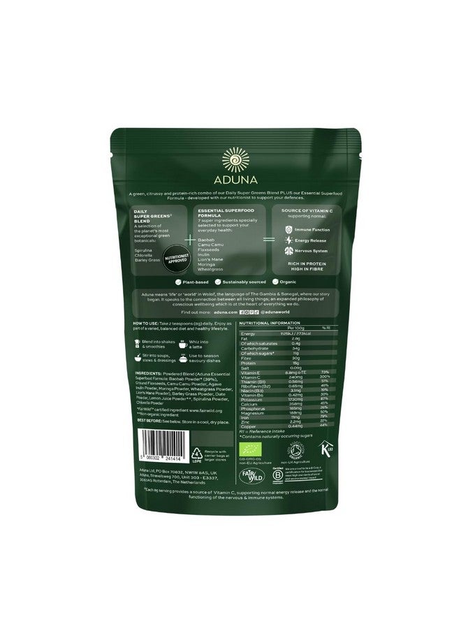Aduna Advanced Superfood Super Greens Blend | 100% Organic Powder for Smoothies/Juices & Yoghurt | 250g Resealable and Recyclable Pack - Image 2