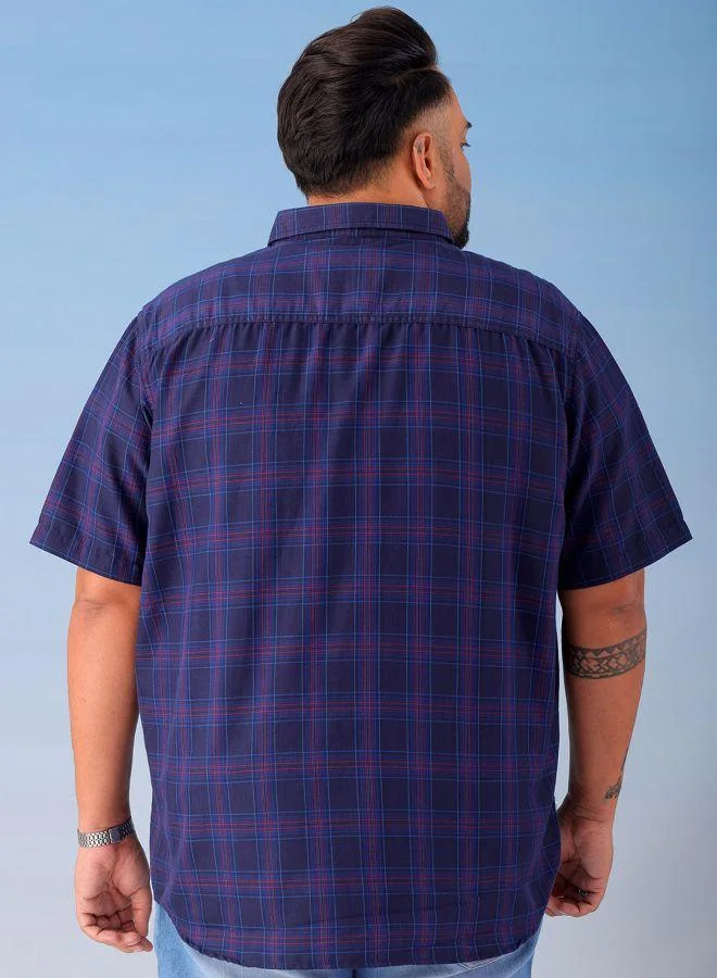 HARDSODA Men Plus Size Regular Fit Checkered Cutaway Collar Half Sleeves Casual Shirt