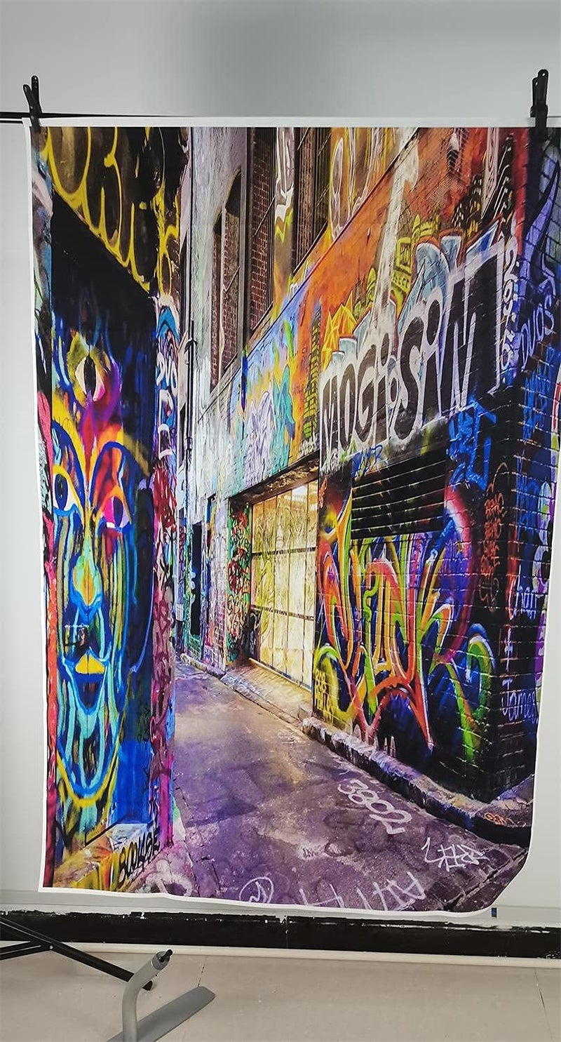 AOFOTO 5x7ft Graffiti Street Art Photography Background Grunge Colorful Alley Backdrop Fashion Party Decor Punk Music Rock Vocal Concert Hip Hop Stylish Trendy Portrait Photo Studio Props Wallpaper - Image 4