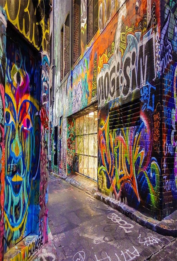 AOFOTO 5x7ft Graffiti Street Art Photography Background Grunge Colorful Alley Backdrop Fashion Party Decor Punk Music Rock Vocal Concert Hip Hop Stylish Trendy Portrait Photo Studio Props Wallpaper - Image 2