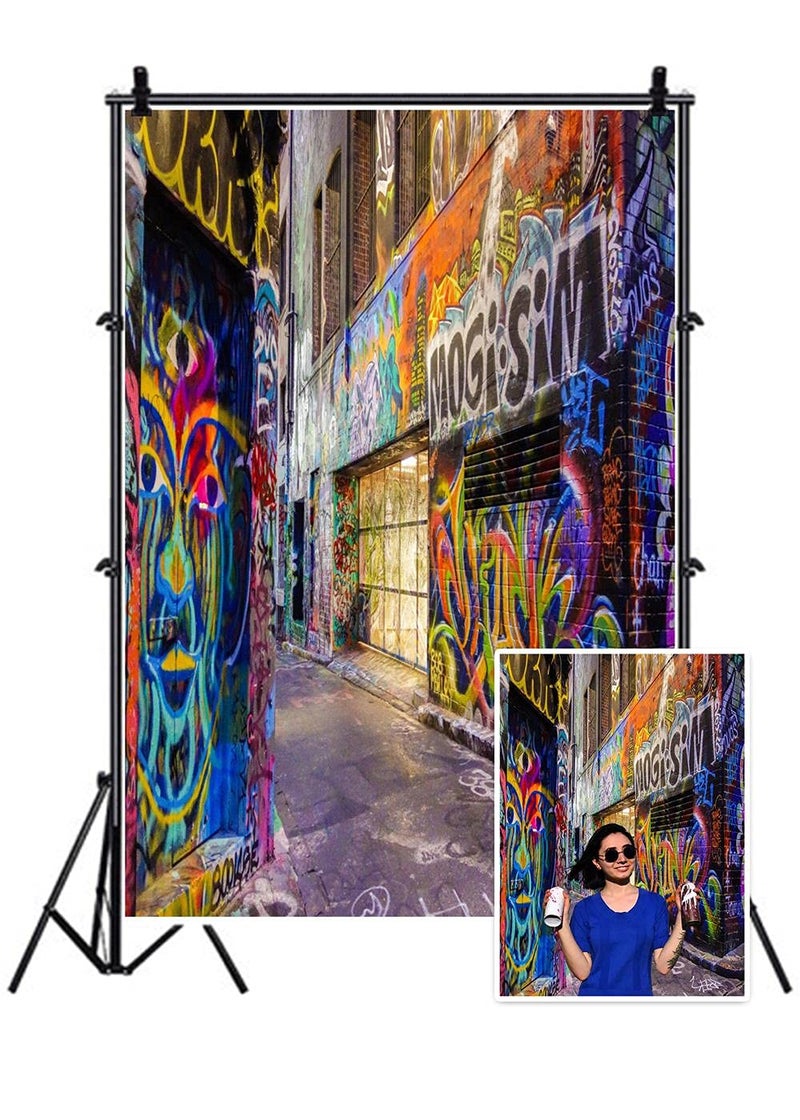 AOFOTO 5x7ft Graffiti Street Art Photography Background Grunge Colorful Alley Backdrop Fashion Party Decor Punk Music Rock Vocal Concert Hip Hop Stylish Trendy Portrait Photo Studio Props Wallpaper - Image 1