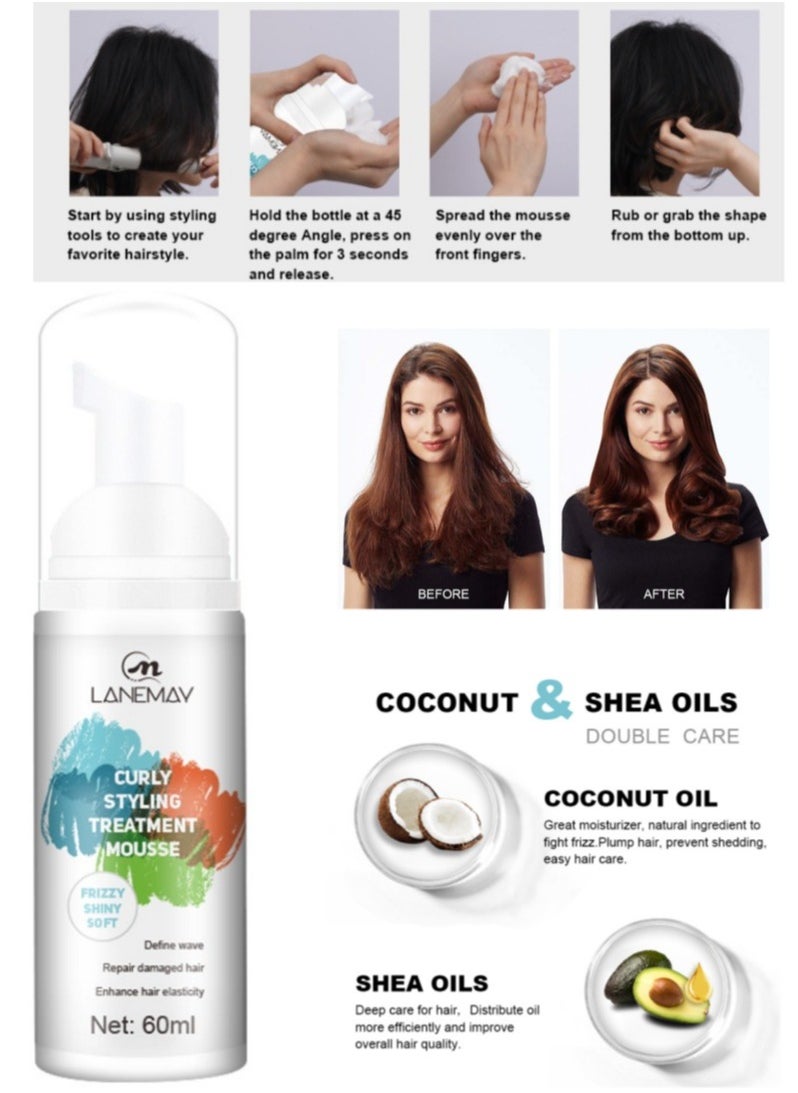 Curl Hair Control Mousse Non Sticky Moisturizing Nourishing Repairing Curl Hair Foam Mousse for Hair Styling Volumizing and Against Frizz Professional Design for Curl Hair