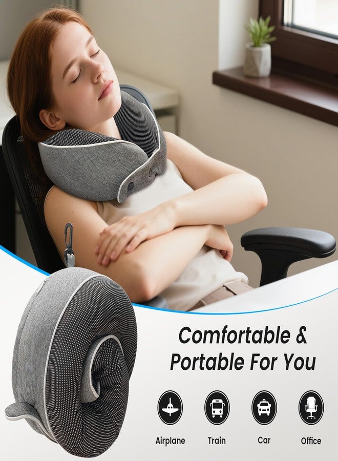 Dexmary Travel Neck Pillow, Airplane Pillow with Eye Mask, Earplugs and Storage Box, Memory Foam Neck Travel Pillow for Airplanes, Offices and Cars, Breathable, Detachable (Adult, Grey) - Image 2