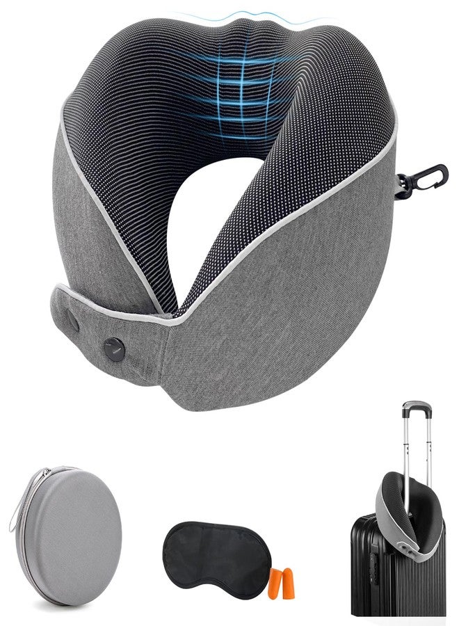 Dexmary Travel Neck Pillow, Airplane Pillow with Eye Mask, Earplugs and Storage Box, Memory Foam Neck Travel Pillow for Airplanes, Offices and Cars, Breathable, Detachable (Adult, Grey) - Image 1