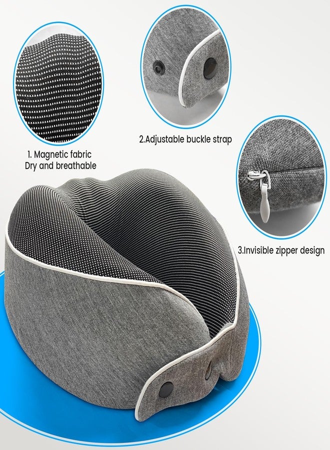 Dexmary Travel Neck Pillow, Airplane Pillow with Eye Mask, Earplugs and Storage Box, Memory Foam Neck Travel Pillow for Airplanes, Offices and Cars, Breathable, Detachable (Adult, Grey) - Image 5