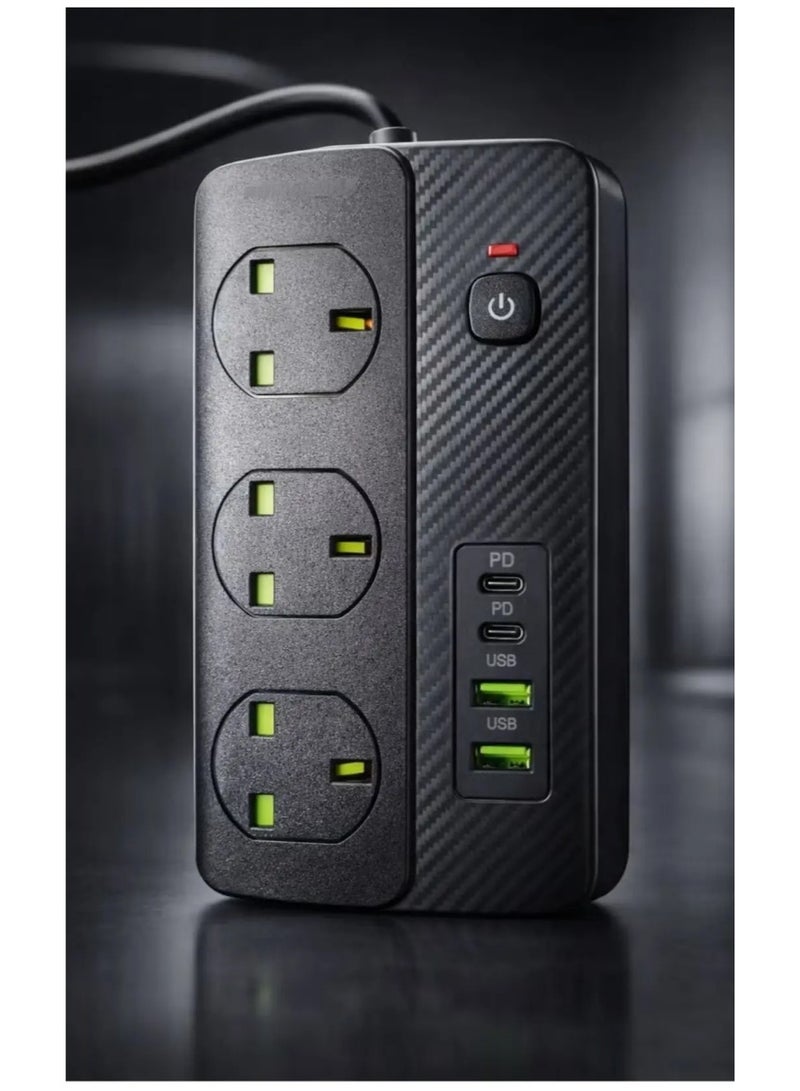 7-in-1 Power Extension Cord - 3500W Max Power Plug with 3 Outlets, 2 USB Ports and 2 Type-C PD Ports | 3.4A Smart Fast Charging | Durable Extension Cord with Anti-static Protection - Ideal for Home and Office - Image 1