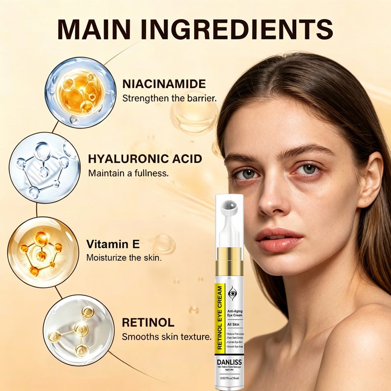 Danliss Retinol Roll-on Anti-Aging Eye Cream 15ml Lightens Fine Lines and Dark Circles Moisturizing Firming Full Skin - Image 3