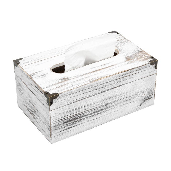 DISTRESSED WOODEN RUSTIC FACIAL TISSUE BOX HOLDER TISSUE BOX COVER NAPKIN DISPENSER FOR BATHROOM LIVING ROOM DINING ROOM BEDROOM TOILET WASHED WHITE