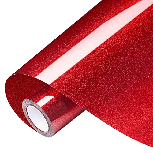 VinylRus Glitter Heat Transfer Vinyl Rolls-10” x 8ft Red Iron on Vinyl for Shirts,Glitter HTV Vinyl for All Cutter Machine - Image 1