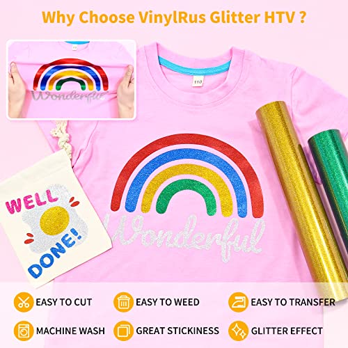 VinylRus Glitter Heat Transfer Vinyl Rolls-10” x 8ft Red Iron on Vinyl for Shirts,Glitter HTV Vinyl for All Cutter Machine - Image 3