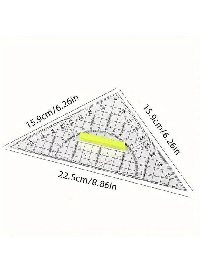2pcs Transparent Multifunctional Rotating Triangle Ruler with Handle ABS Plastic Measuring Tool - Image 3