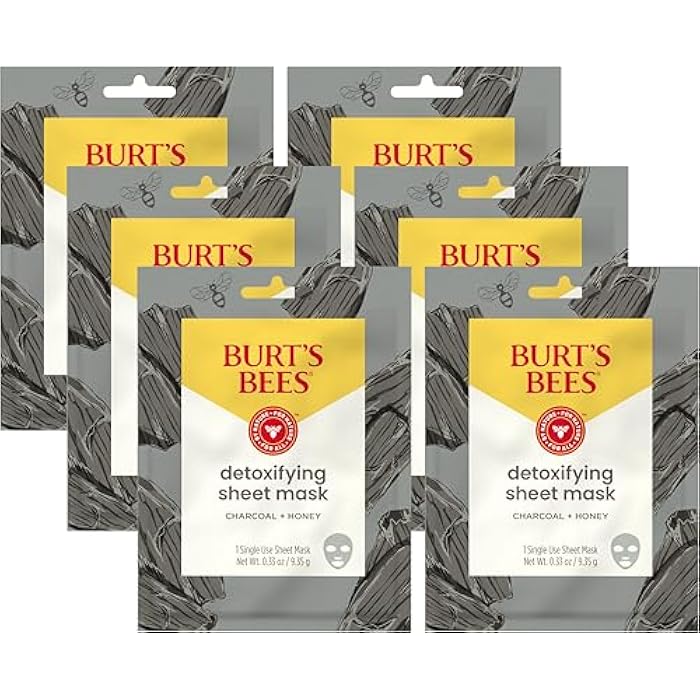 Burt's Bees Detoxifying Charcoal Facial Sheet Mask, Single Use Face Mask, 1 Count, Pack of 4 (Package May Vary) - Image 1