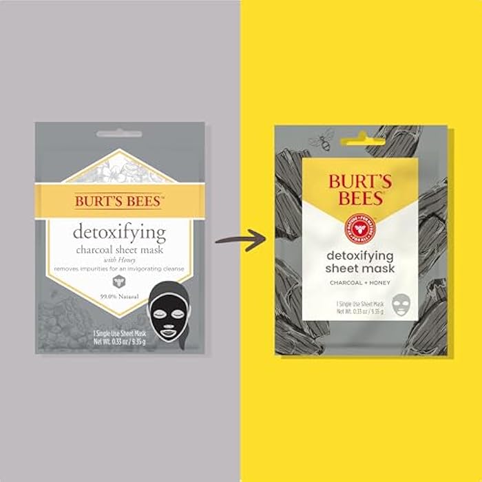 Burt's Bees Detoxifying Charcoal Facial Sheet Mask, Single Use Face Mask, 1 Count, Pack of 4 (Package May Vary) - Image 2