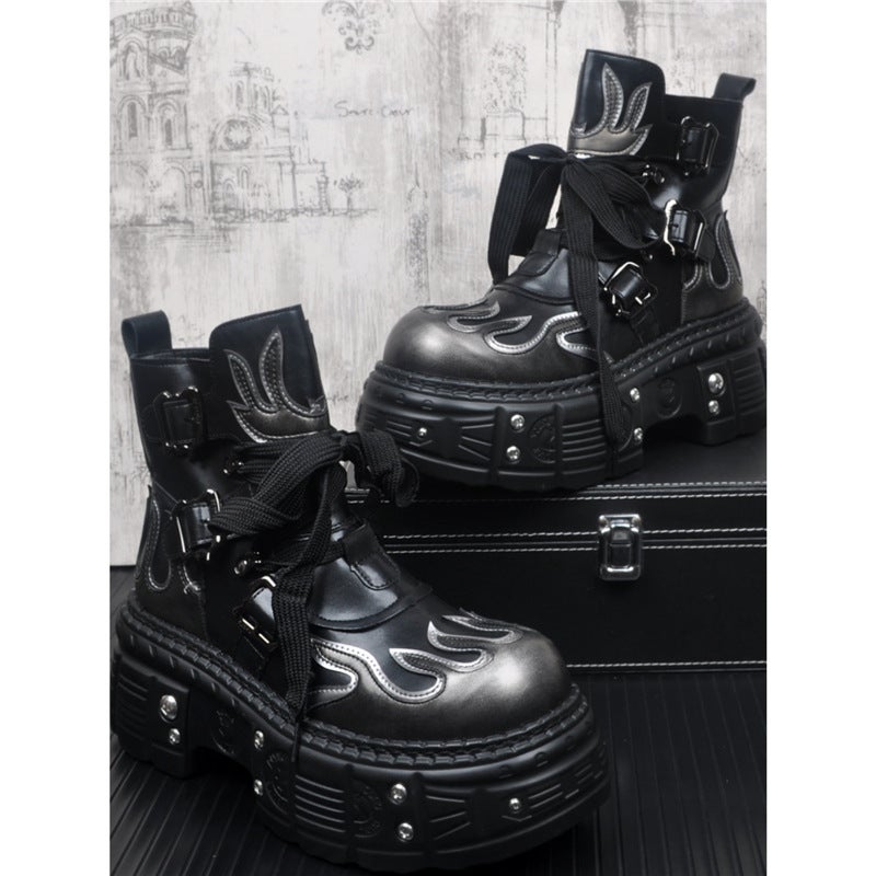 Trendy Men'S Leather Boots Thick-Soled Martin Boots Men'S Buff Handsome Hong Kong-Style Medium-Directional Cowboy Boots Youth White Short Boots - Image 4