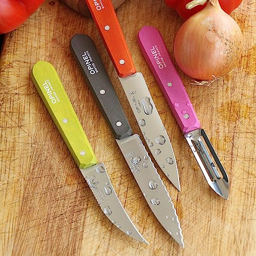 Opinel Les Essentials Small Kitchen 4 Piece Knife Set - Paring Knife, Serrated Knife, Peeler, Vegetable Knife, Corrosion Resistant High Carbon Steel, Made in France (50s) - Image 4