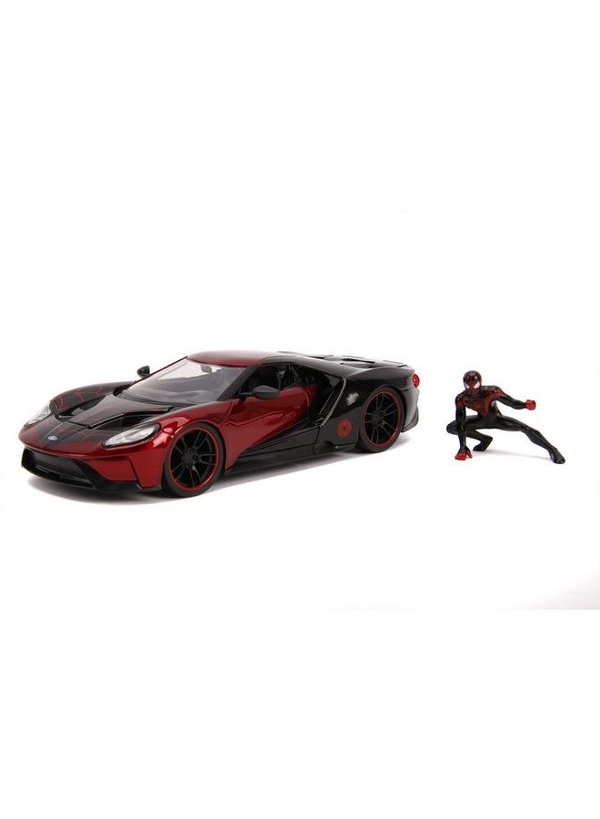 Jada Toys Marvel 1:24 2017 Ford Gt Diecast Car With 2.75" Miles Morales Spiderman Figure Toys For Kids And Adults Black And Red - Image 2