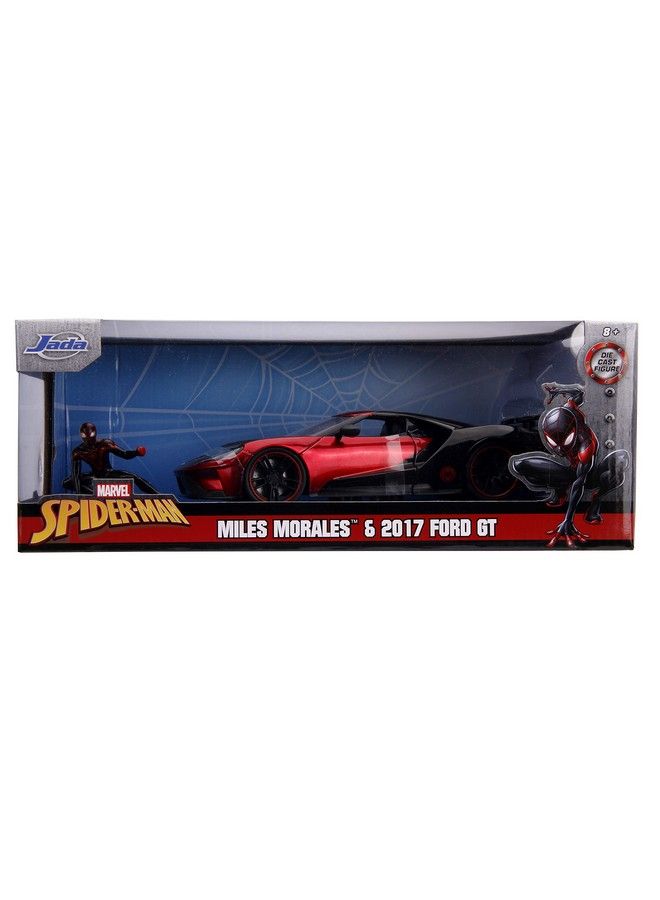 Jada Toys Marvel 1:24 2017 Ford Gt Diecast Car With 2.75" Miles Morales Spiderman Figure Toys For Kids And Adults Black And Red - Image 3