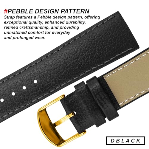 DBLACK ''BLIKING'' Leather Watch Strap, Pebble Design Pattern, Thin Leather Watch Belt // For 10mm, 12mm, 14mm, 16mm, 18mm, or 20mm Watch Band (Choose Your Size & Color) (Black, 18mm / Gold) - Image 3