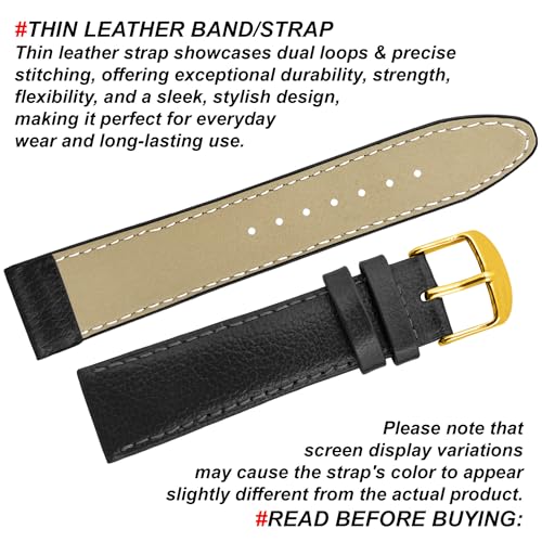 DBLACK ''BLIKING'' Leather Watch Strap, Pebble Design Pattern, Thin Leather Watch Belt // For 10mm, 12mm, 14mm, 16mm, 18mm, or 20mm Watch Band (Choose Your Size & Color) (Black, 18mm / Gold) - Image 4