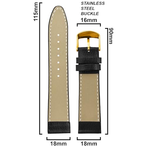 DBLACK ''BLIKING'' Leather Watch Strap, Pebble Design Pattern, Thin Leather Watch Belt // For 10mm, 12mm, 14mm, 16mm, 18mm, or 20mm Watch Band (Choose Your Size & Color) (Black, 18mm / Gold) - Image 2