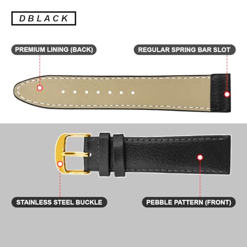 DBLACK ''BLIKING'' Leather Watch Strap, Pebble Design Pattern, Thin Leather Watch Belt // For 10mm, 12mm, 14mm, 16mm, 18mm, or 20mm Watch Band (Choose Your Size & Color) (Black, 18mm / Gold) - Image 5