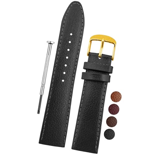 DBLACK ''BLIKING'' Leather Watch Strap, Pebble Design Pattern, Thin Leather Watch Belt // For 10mm, 12mm, 14mm, 16mm, 18mm, or 20mm Watch Band (Choose Your Size & Color) (Black, 18mm / Gold) - Image 1