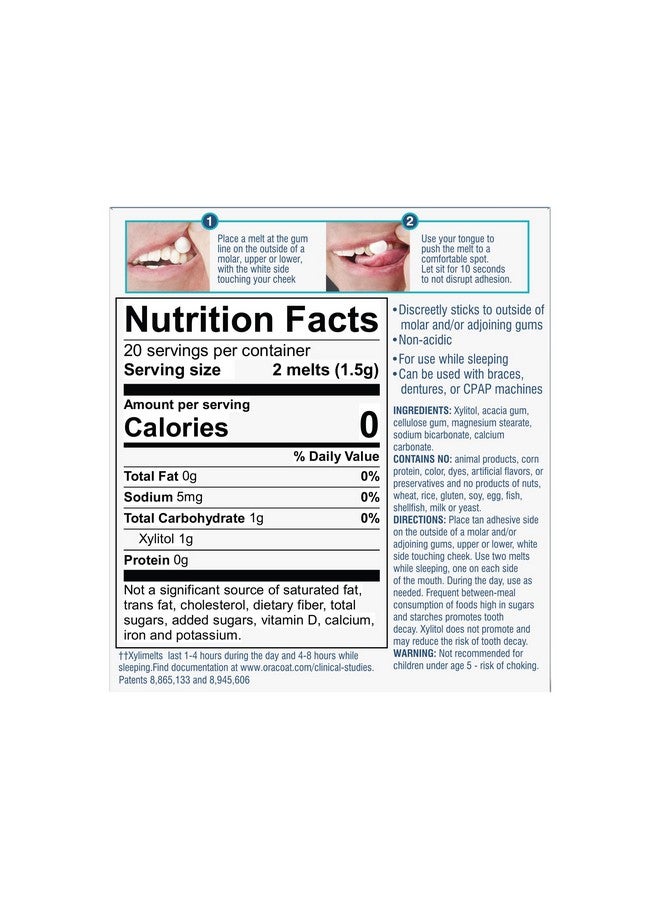 Oracoat Xylimelts Dry Mouth Relief Moisturizing Oral Adhering Discs 40 Count, 4 Pack, Slightly-Sweet With Xylitol, For Dry Mouth, Stimulates Saliva - Image 2