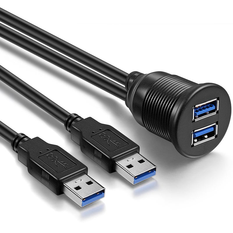 Generic OBSTORM 2 Ports Dual USB 3.0 Male to USB 3.0 Female AUX Flush Mount Car Mount Extension Cable for Car Truck Boat Motorcycle Dashboard Panel (1 Meter)  - Image 2