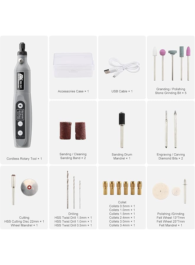 erorex Multiuse Tool Rotary Kit Cordless With 5 Speed And 26 Pcs Accessories Usb Charging Cable For Variety Of Crafting Cutting Sanding Grinding Engraving Nail Grooming Diy Project - Image 2