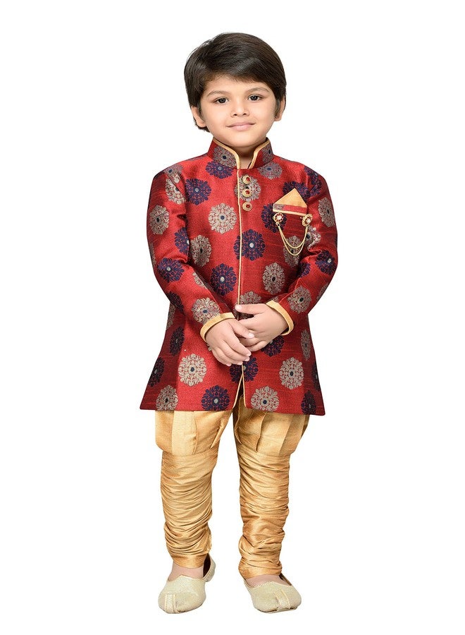 AJ DEZINES Kids Indo Western Sherwani Set For Boys (7001-RED-8) - Image 1