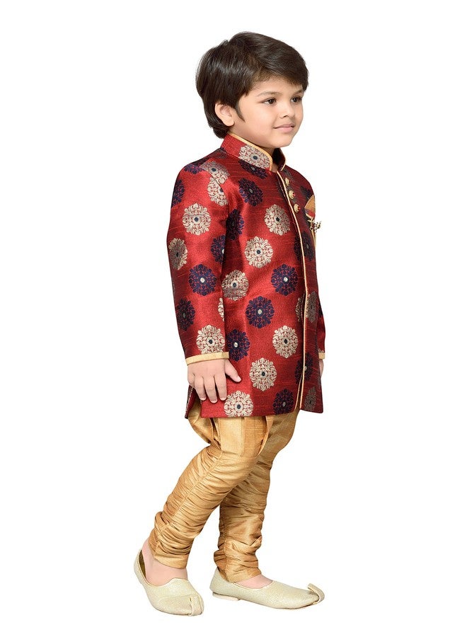 AJ DEZINES Kids Indo Western Sherwani Set For Boys (7001-RED-8) - Image 4