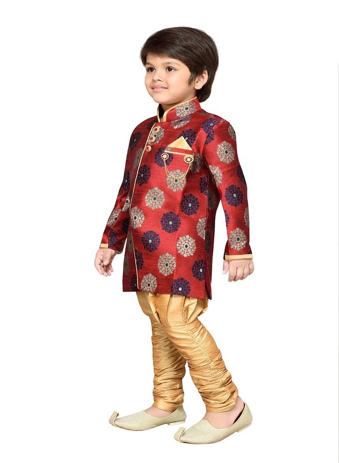 AJ DEZINES Kids Indo Western Sherwani Set For Boys (7001-RED-8) - Image 2