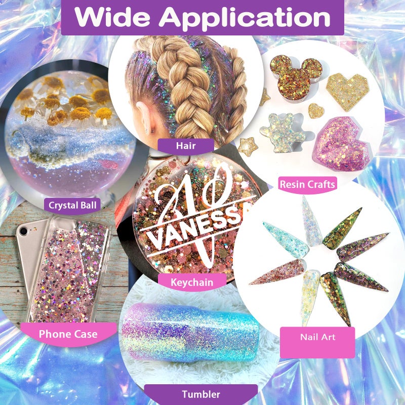 Renfio Opal Chunky Glitter Set - 16 Dreamy Amber Colors  10G Each - Holographic Fine Glitter Mix  Iridescent Flakes For Snow Globe  Tumbler  Nail Art & Diy Crafts - Image 5