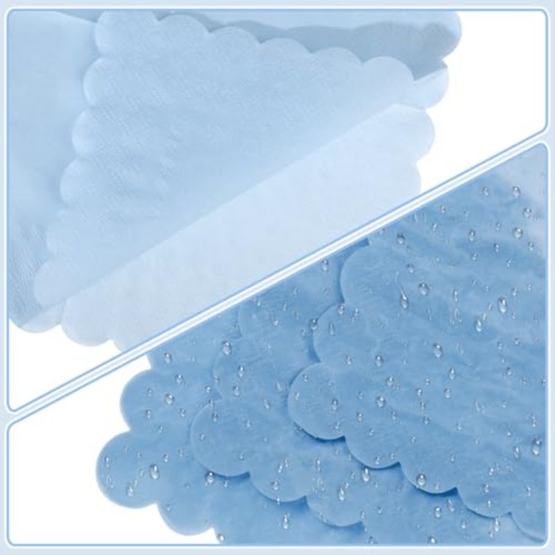 120 Pcs Cocktail Napkins Napkins Boy Baby Shower Napkin Disposable Scalloped Blue Beverage Dessert Napkin for Coastal party, Birthday, Bridal Shower, Bachelorette, 5 x 5 Inch - Image 5