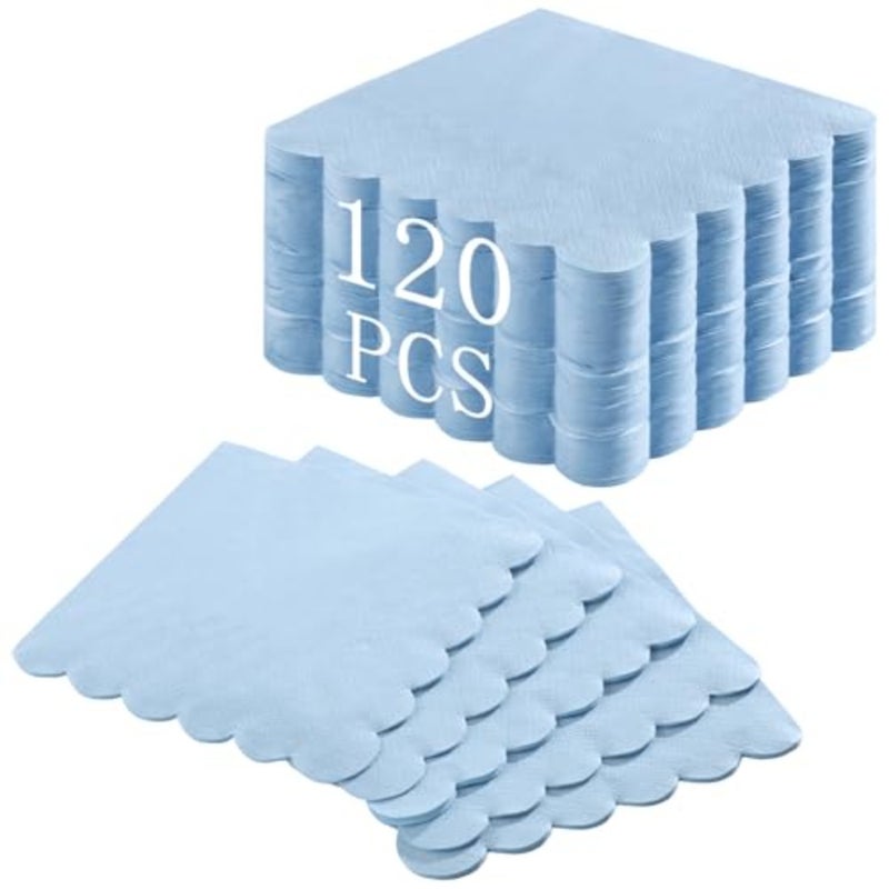 120 Pcs Cocktail Napkins Napkins Boy Baby Shower Napkin Disposable Scalloped Blue Beverage Dessert Napkin for Coastal party, Birthday, Bridal Shower, Bachelorette, 5 x 5 Inch - Image 1