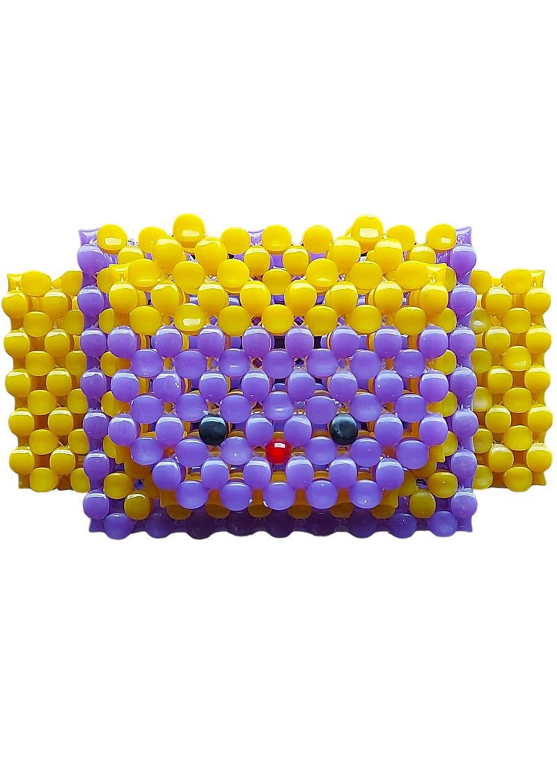 منظم مصنوع يدويا للمكياج او الاقلام او اجهزة التحكم - من خرز بنفسجي واصفر - Image 1