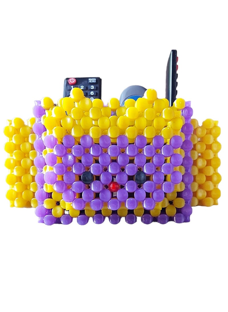 منظم مصنوع يدويا للمكياج او الاقلام او اجهزة التحكم - من خرز بنفسجي واصفر - Image 4