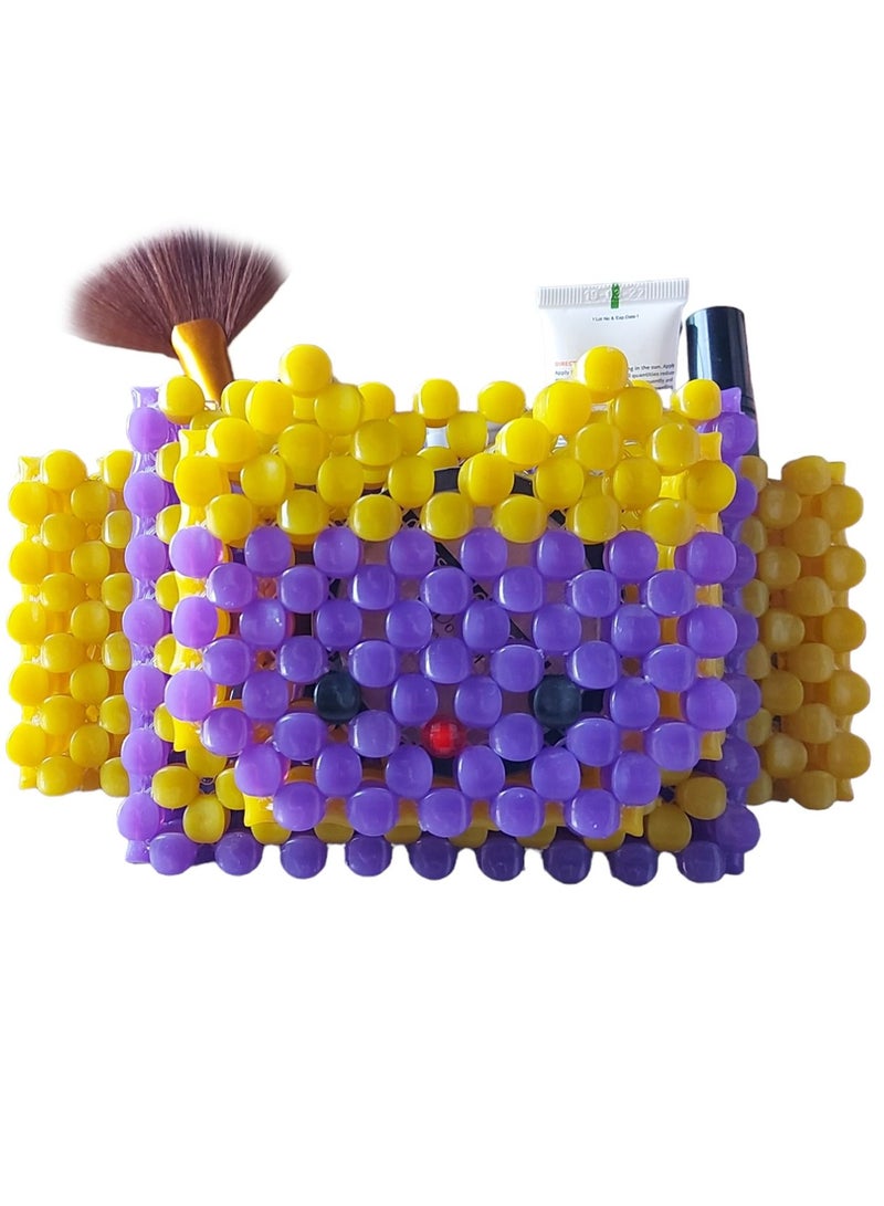 منظم مصنوع يدويا للمكياج او الاقلام او اجهزة التحكم - من خرز بنفسجي واصفر - Image 3