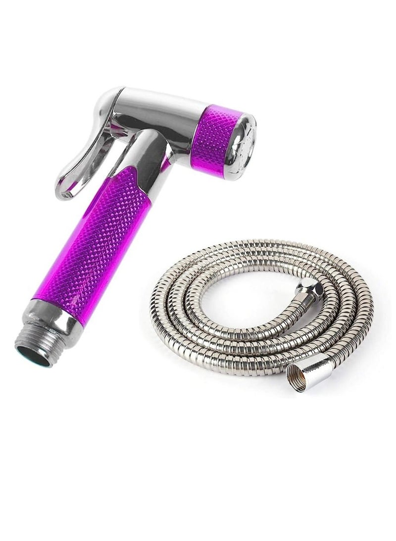 Heng Yi Stainless Steel Handheld Bidet Spray Shower Shattaf Hose Muslim Shower Kit For Toilet Bathroom 1.2 Meter Pipe Pink/Silver - Image 1