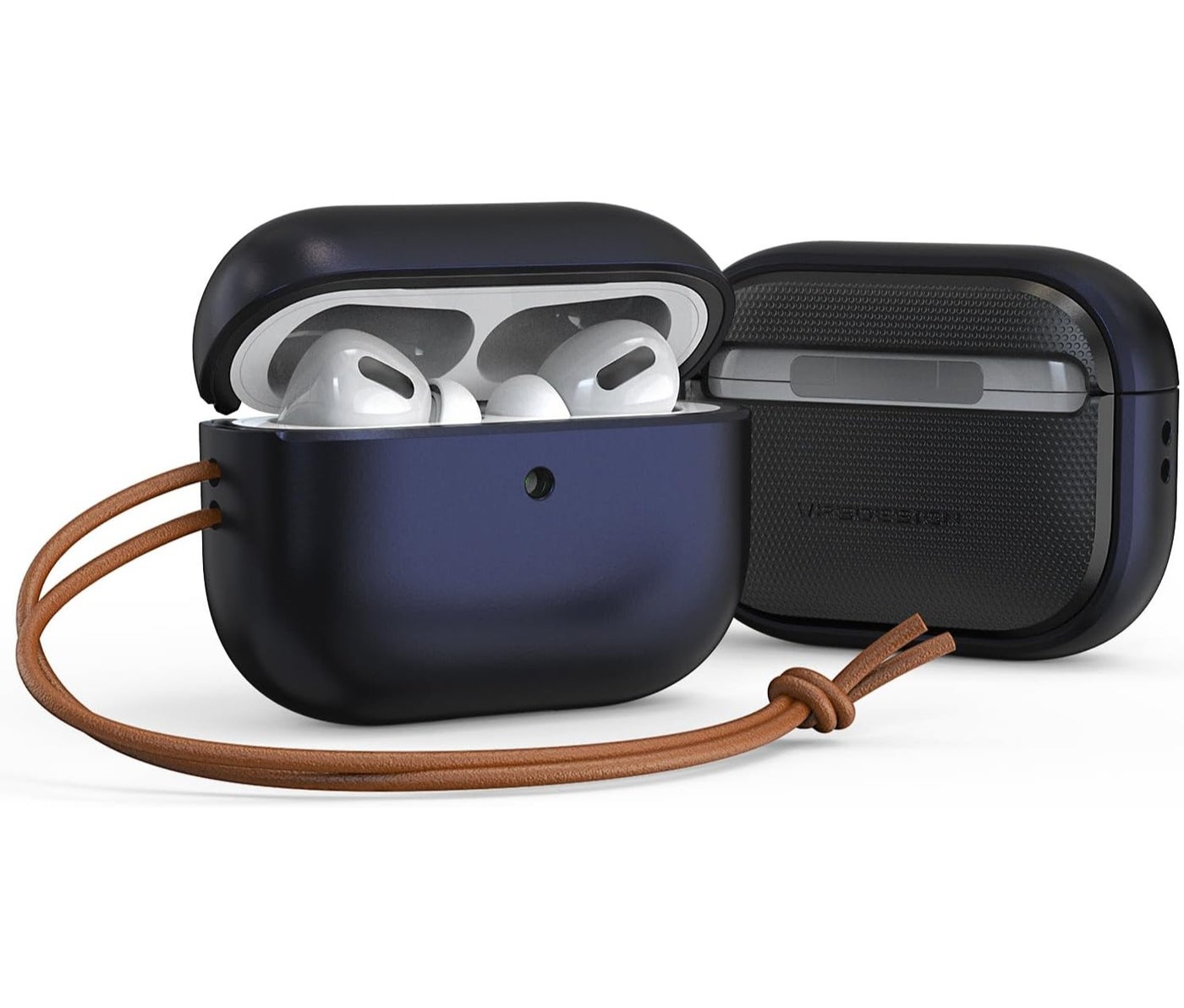 VRS Design Modern for AirPods Pro 3 Case (3rd Generation) Shockproof Protective cover with Leather Strap (2025) - Navy