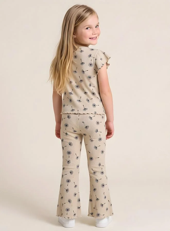 Take Two  Girls Beige Ribbed Ruffle Top and Flare Pants Set By Juniorloom for Women | Best Price UAE
