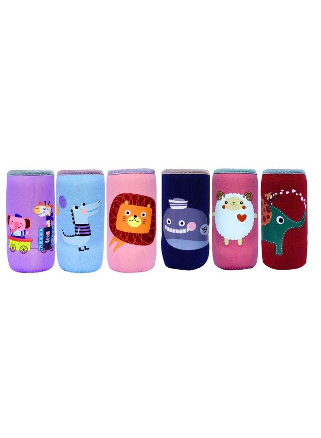 Alya The Cheeky Kidzz Stretchable Soft Reusable Baby Feeding Bottle Cover Sleeve Animal Printed With Holding Strap Suitable For 120Ml 150Ml 220Ml 240Ml Feeding Milk;Water Feeder Bottles(Pack Of 6) - Image 2