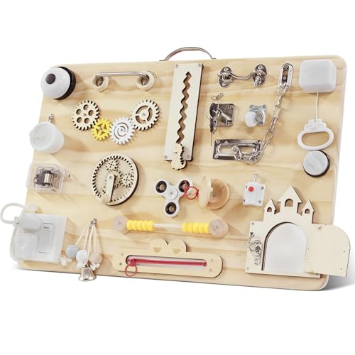 Pithfor Wooden Montessori Busy Board for Toddlers Montessori Sensory Activity Board Toys for Baby Kids for Fine Motor Skills Autism ADHD - Image 1