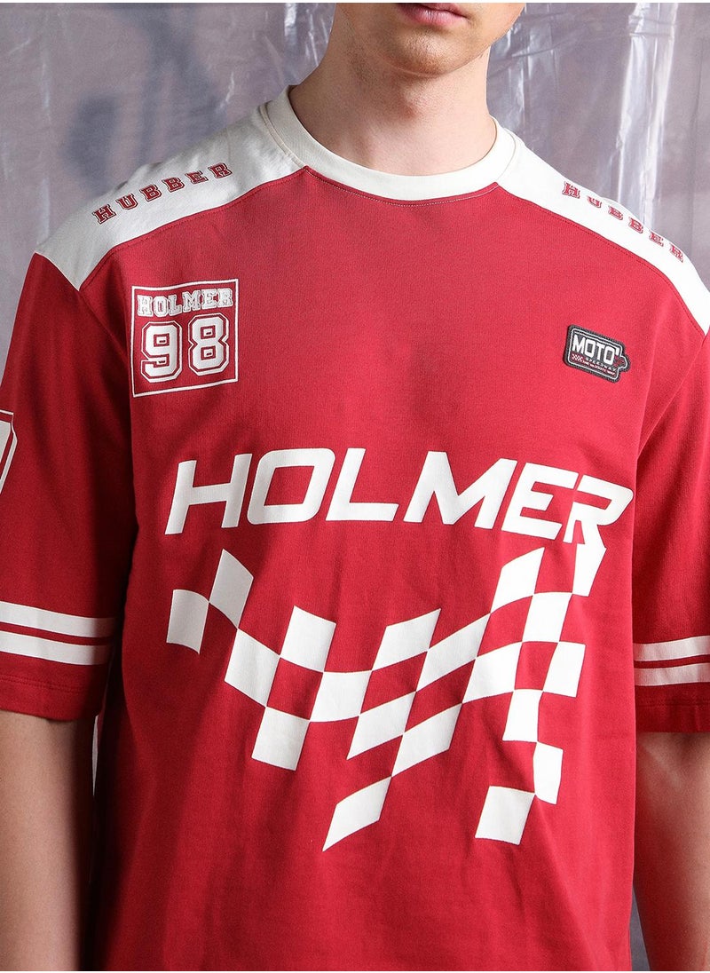 Hubberholme - Red Oversized Tshirts Printed design crafted from 100% Cotton featuring Half Sleeve with Slip on closure. - Image 1
