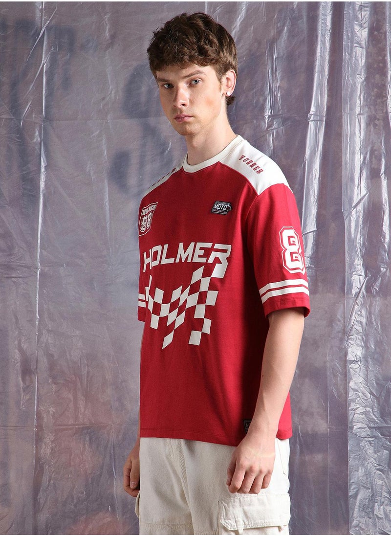 Hubberholme - Red Oversized Tshirts Printed design crafted from 100% Cotton featuring Half Sleeve with Slip on closure. - Image 1