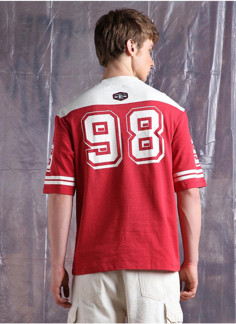 Hubberholme - Red Oversized Tshirts Printed design crafted from 100% Cotton featuring Half Sleeve with Slip on closure. - Image 1