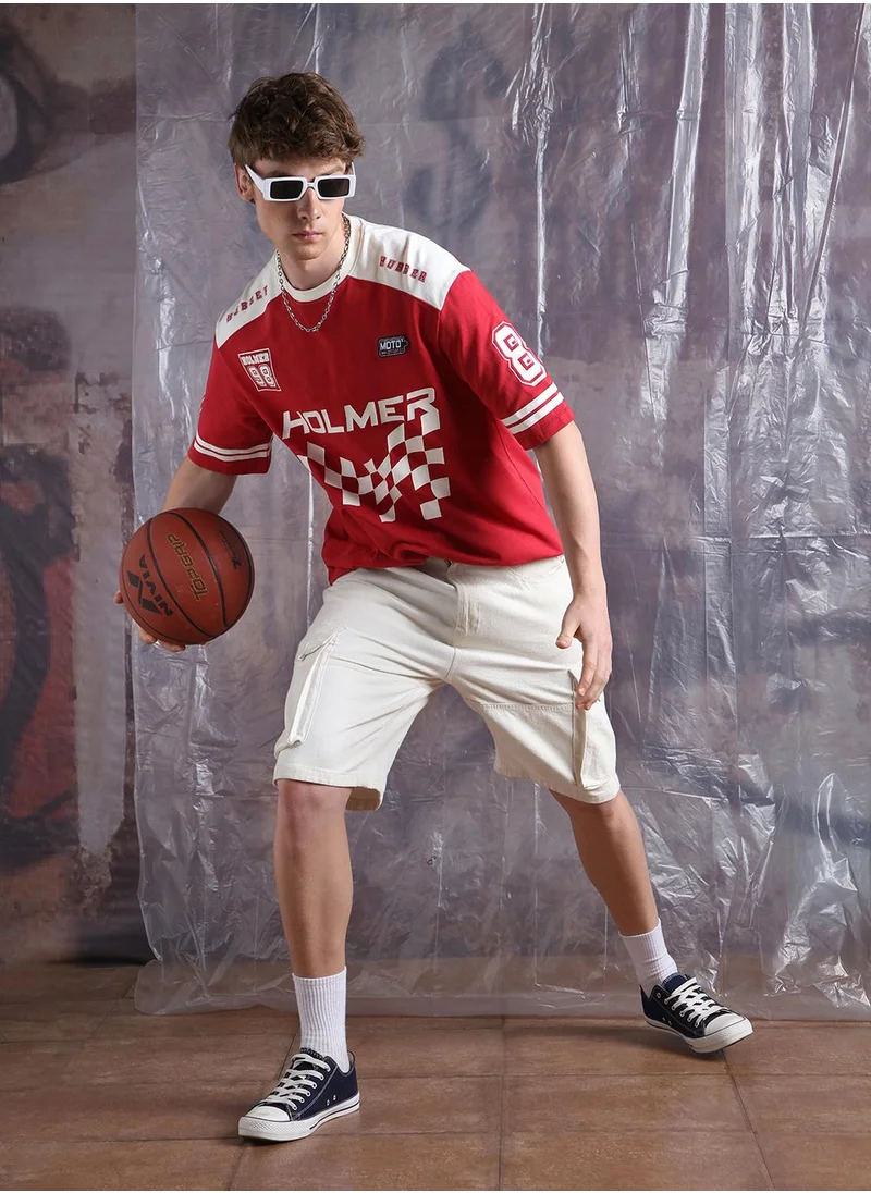 هوبرهولمي Red Oversized Tshirts Printed design crafted from 100% Cotton featuring Half Sleeve with Slip on closure.