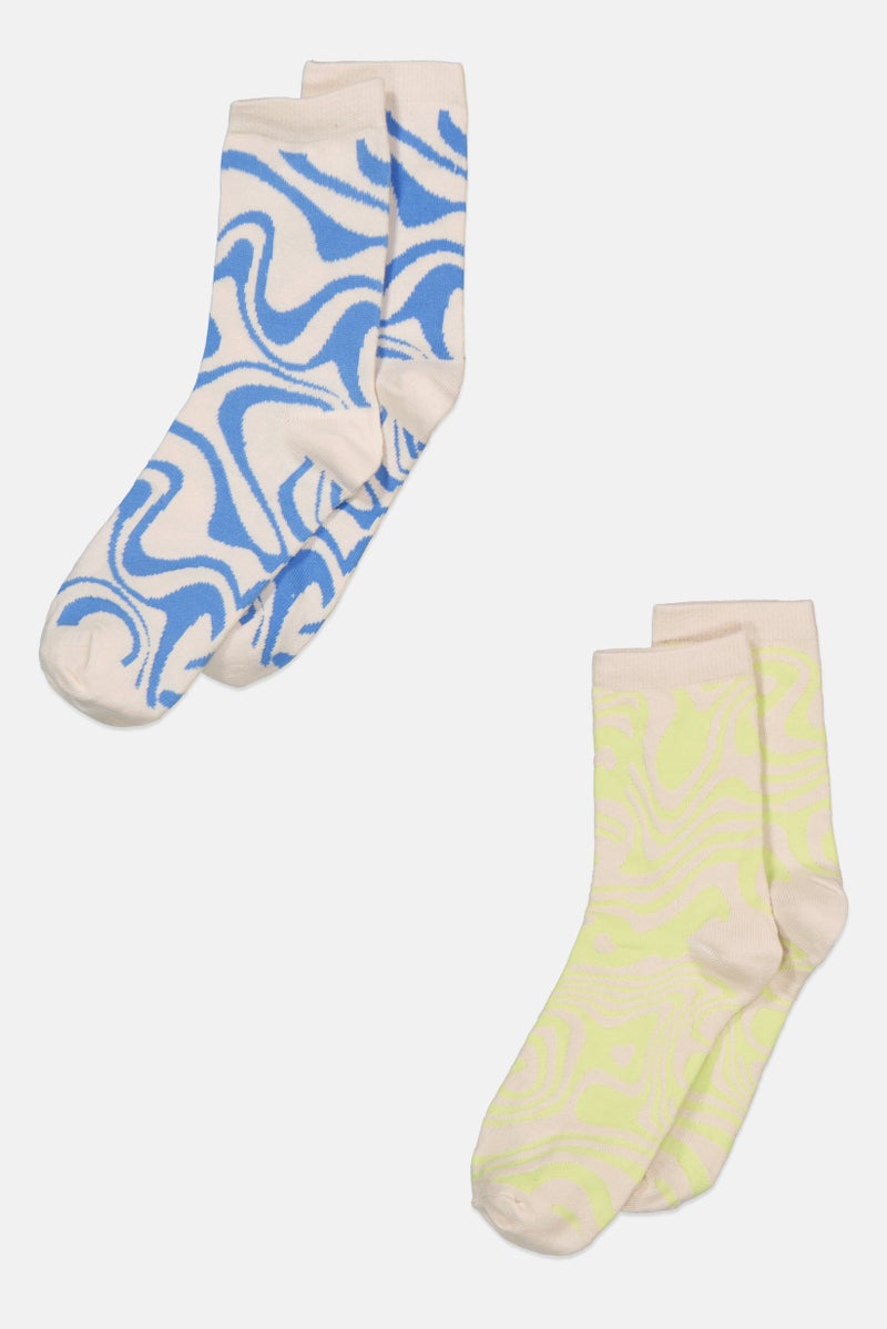 Sinsay Women 2 Pack Abstract Print Socks, Green/Blue  - Image 1