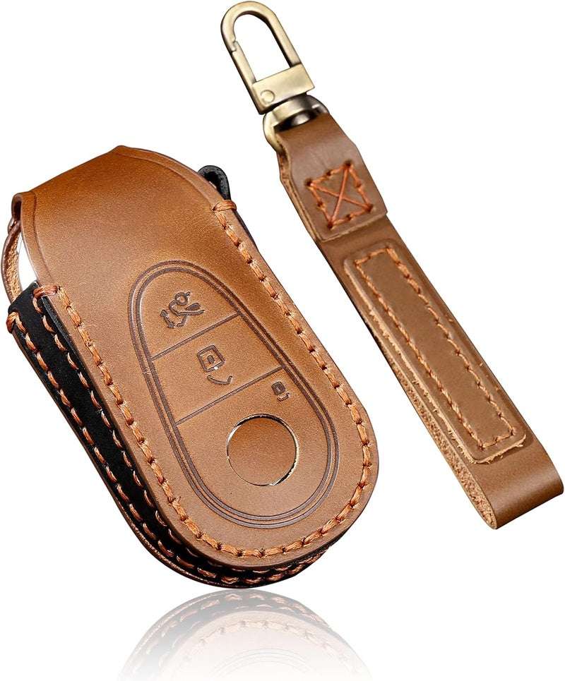 7Cylinder Leather Key Fob Cover Case for Mercedes Benz 2022 with Keychain - Blue - Image 1